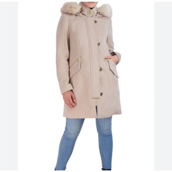 Cole Haan Wool Blend Faux Fur Trimmed Hooded Parka Coat Size 8 NWT - Picture 1 of 12